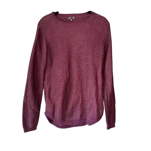 Lety Me Sweaters - Lazy Knits Womens Burgundy Textured Knit Sweater with Elbow Patches